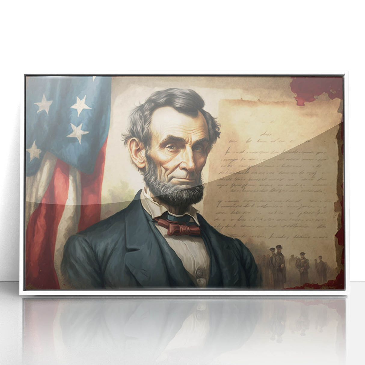 Mid-century modernist art of the Lincoln Memorial in muted gray tones, framed acrylic, ideal for modern art wall decor.