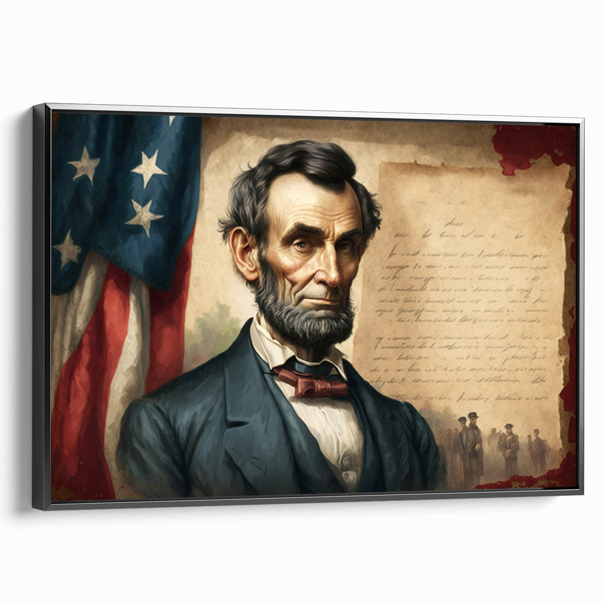 Black and white framed canvas of the Lincoln Memorial, ideal for bedroom wall art in a vintage poster style.