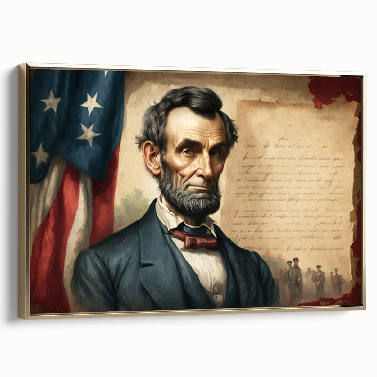 Framed canvas of a vintage-style Washington D.C. landscape with muted gold and black tones, ideal for office decor.