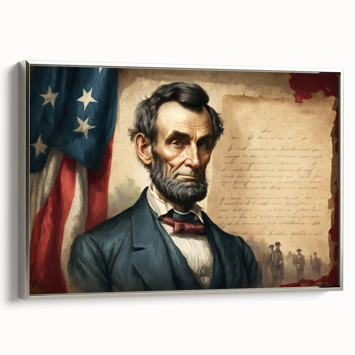 Framed canvas depicting a black and white vintage-style landscape of the Lincoln Memorial, ideal for bedroom wall art.