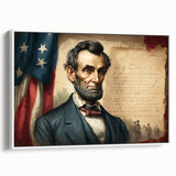 Vintage poster art of Washington DC with Lincoln Memorial depicted in colorful tones on a large framed canvas.