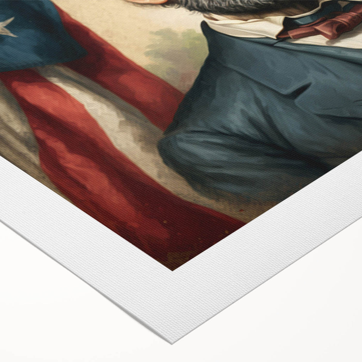 Art deco poster of the Lincoln Memorial in muted gray and blue tones on rolled canvas, suitable for dining room wall art.