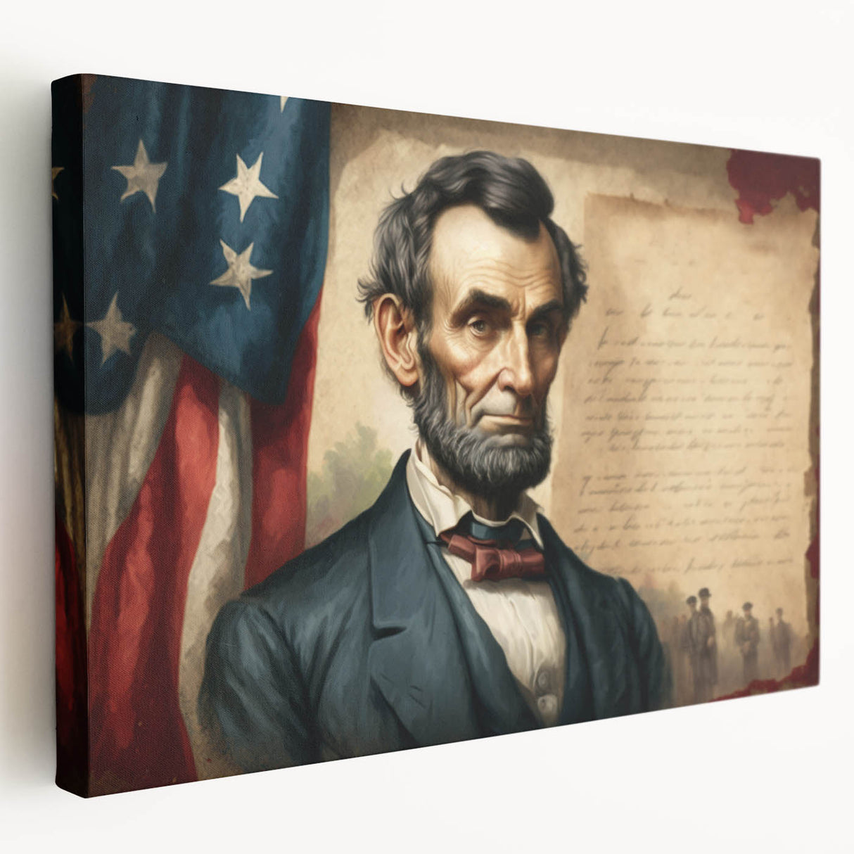 Lincoln Memorial and Washington Monument depicted in muted hues on a large stretched canvas, ideal for kitchen wall art.