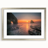 Textured art depicting an abstract scenery of Olympic, Washington in muted earth tones on a framed print with a silver mat.
