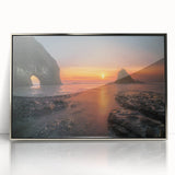 Mid-century modernist art depicting Olympic National Park in muted earth tones, framed acrylic print.