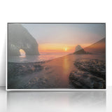 Acrylic print of Olympic National Park with muted green and brown tones, framed in white.