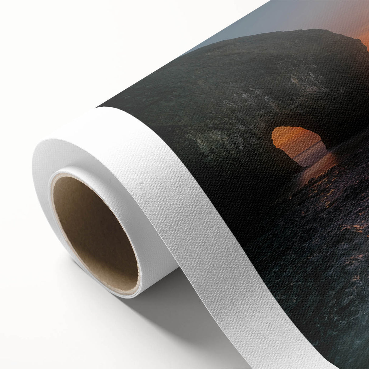 Art deco poster of Olympic National Park on rolled canvas, featuring muted green and blue tones, ideal for nursery wall art.