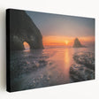 Large stretched canvas depicting the Olympic Mountains in muted green and blue tones, suitable for kitchen wall art.