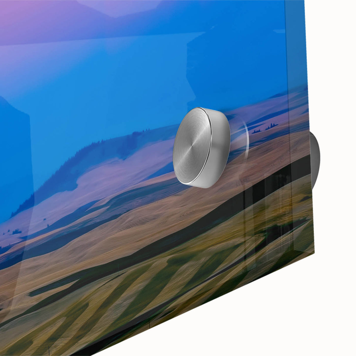 Large abstract wall art depicting the rolling hills of Palouse in muted earth tones on acrylic glass.