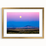 Extra large framed wall art of abstract Palouse scenery in textured gold tones, ideal for living room decor.