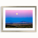 Textured art print depicting rolling hills of Palouse in muted earth tones, framed in silver, ideal for bedroom art.
