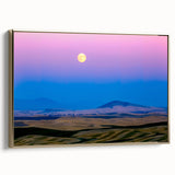 Framed canvas of a vintage-style landscape painting depicting the Palouse hills in muted earth tones.