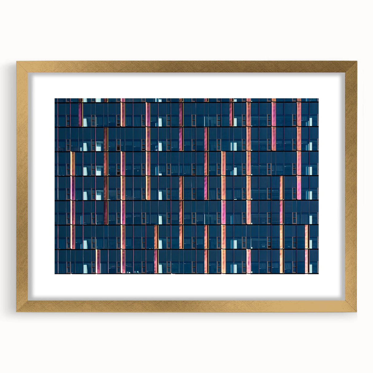 Extra large abstract art print of Seattle skyline in textured gold frame, ideal for living room decor.
