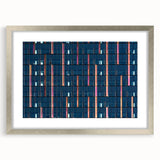 Textured abstract art print of Seattle skyline in muted gray and blue tones, framed in silver, ideal for bedroom wall decor.