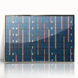 Mid-century modernist art of Seattle skyline in muted blue tones on framed acrylic, ideal for nursery wall art.