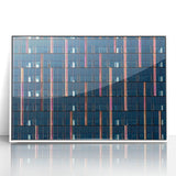 Framed acrylic print of Seattle skyline in muted colors, ideal for modern art wall decor in a nursery.