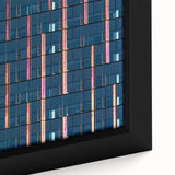 Extra large framed canvas featuring a textured, colorful depiction of the Seattle skyline on a black background.