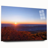 Large abstract depiction of West Virginia landscape on acrylic glass, featuring cool blue and green tones.