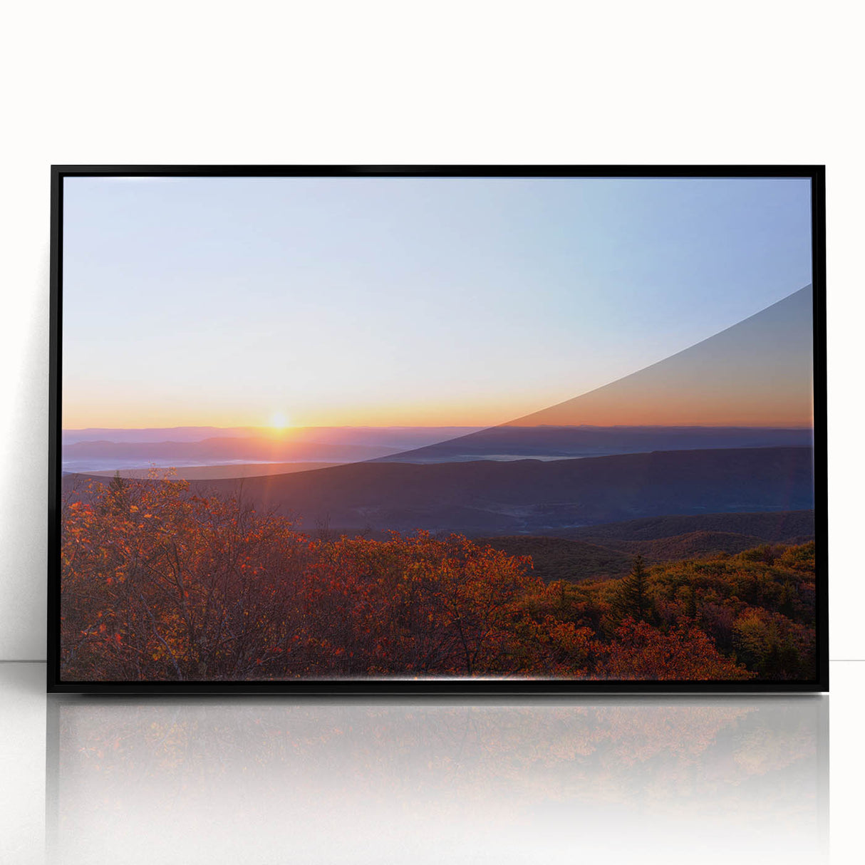 Large abstract wall art depicting West Virginia scenery in muted earth tones on a framed acrylic print.