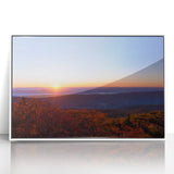 Art Deco-style poster of West Virginia scenery in muted tones on framed acrylic, suited for modern nursery decor.