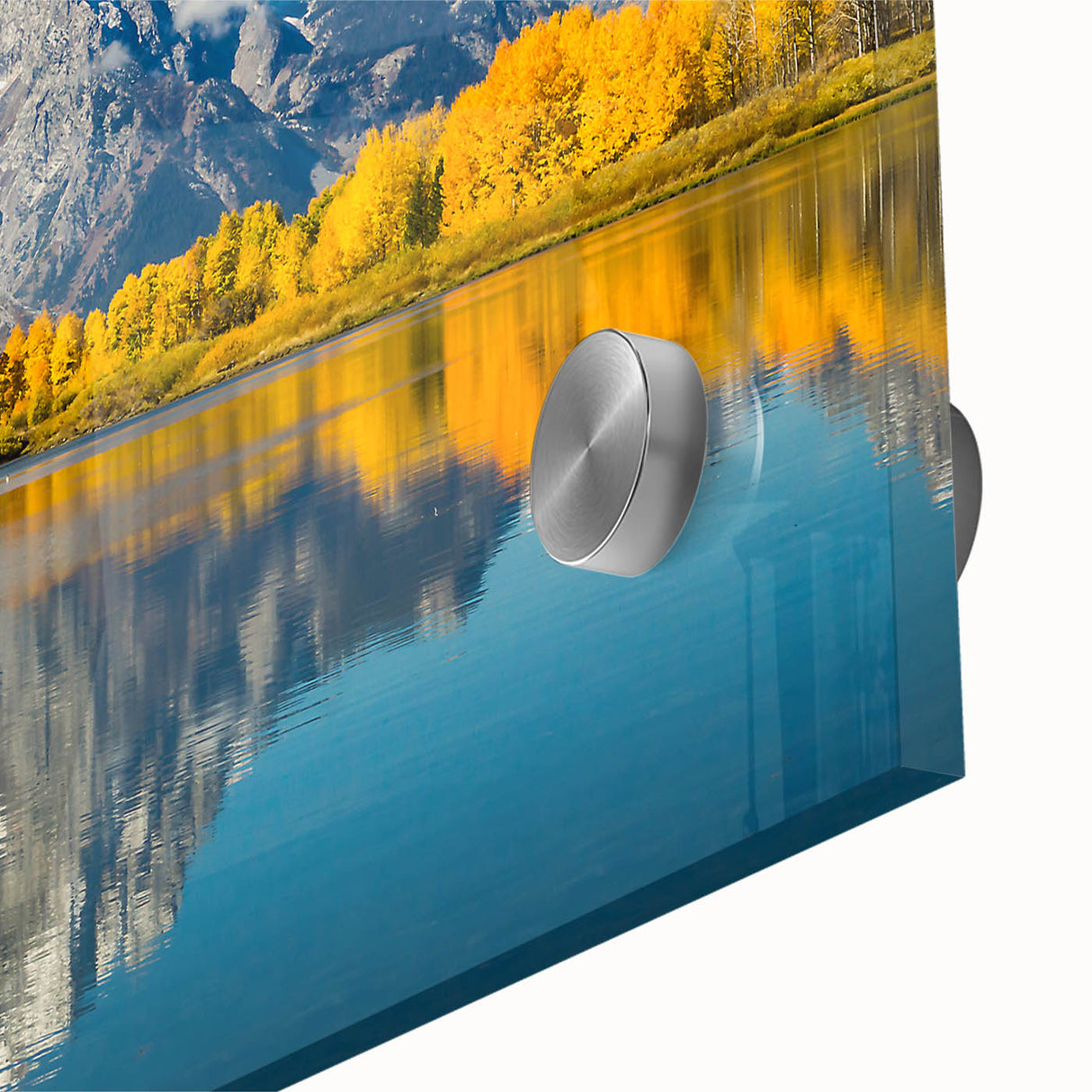 Acrylic print of the Grand Tetons in muted earth tones, ideal for dining room art in a mid-century modernist style.