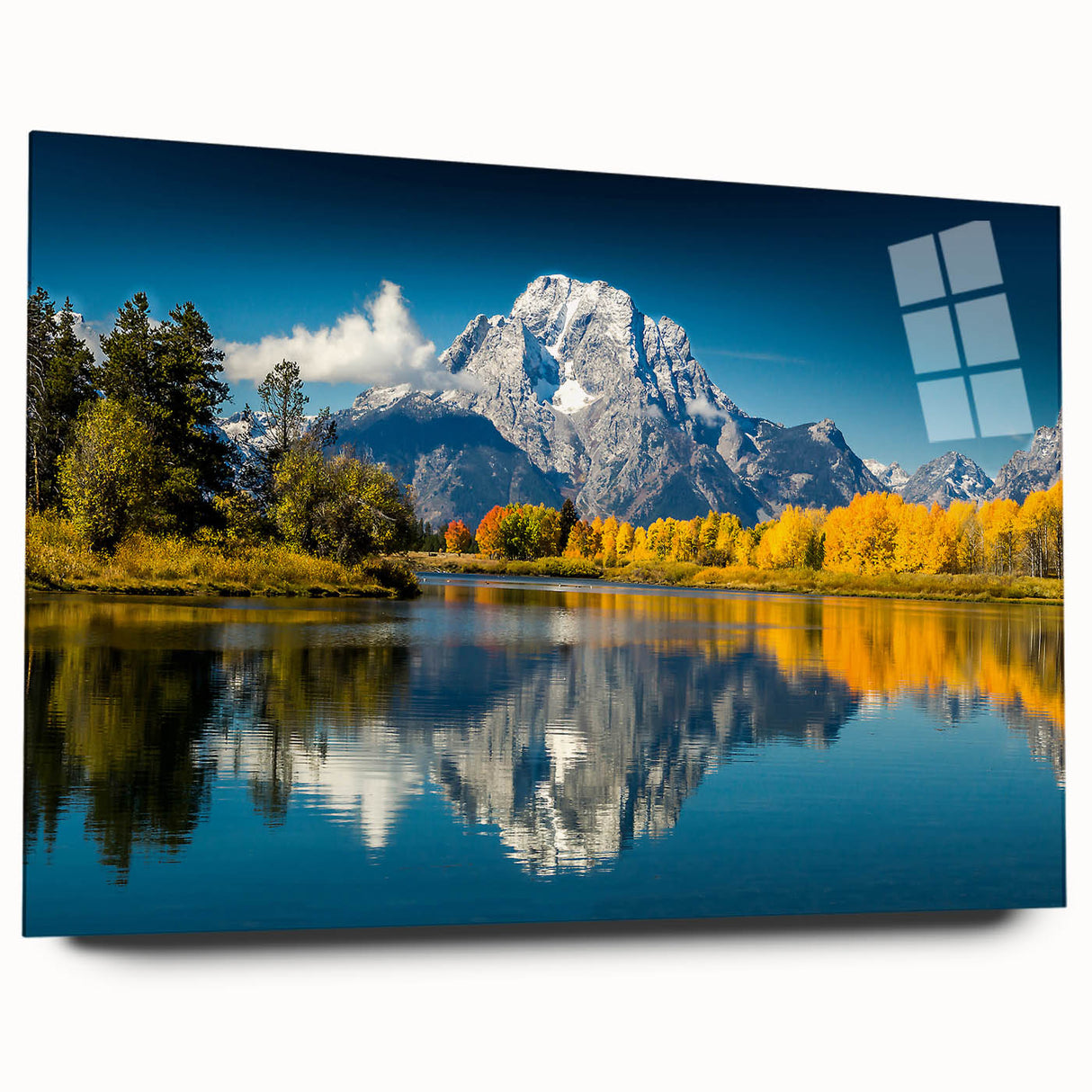 Acrylic print of the Grand Tetons in muted earth tones, ideal for bedroom or dining room art.
