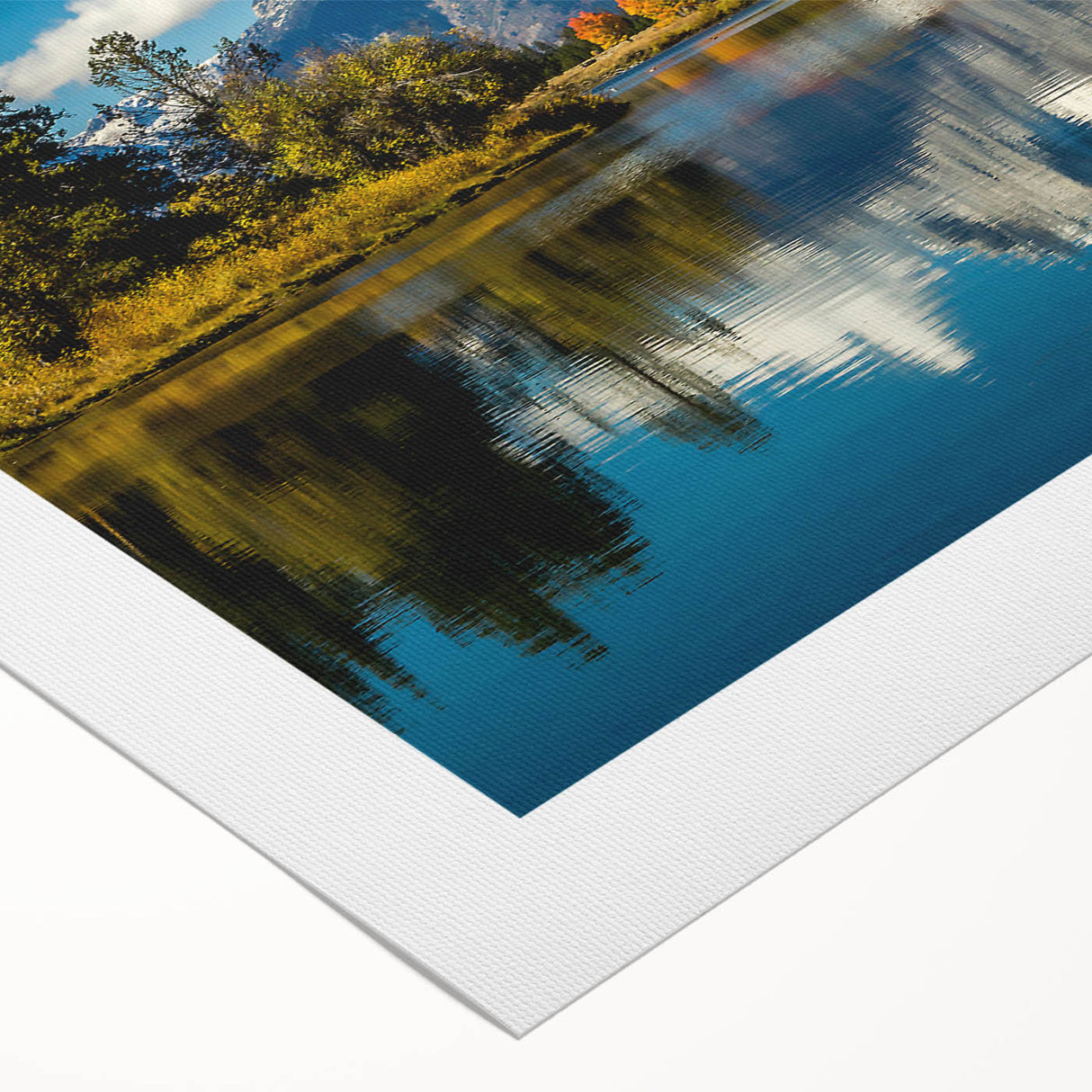 Art deco poster of Grand Tetons landscape on rolled canvas, featuring muted earth tones, ideal for dining room decor.