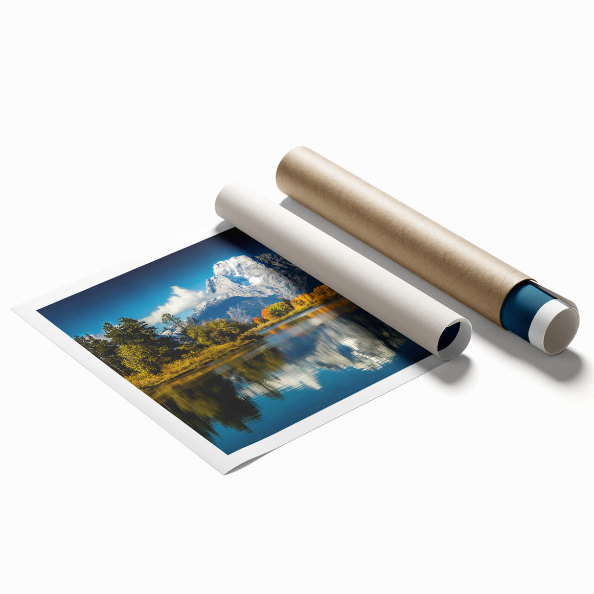 Extra large rolled print of Grand Tetons scenery with muted earth tones.