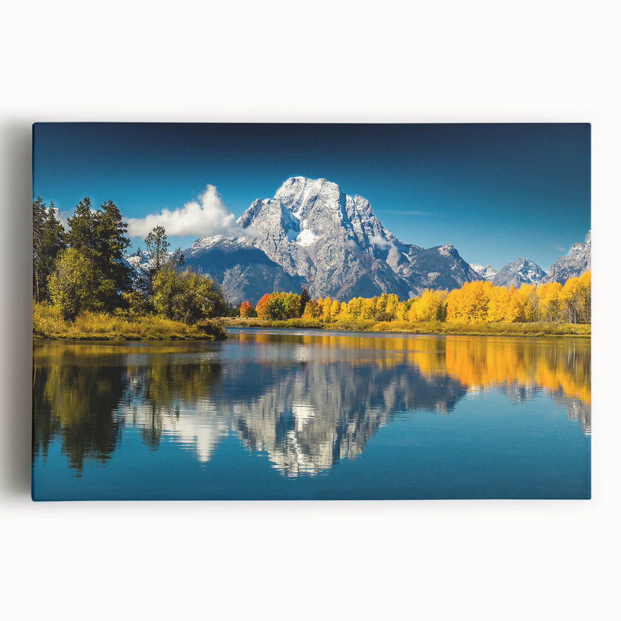 Black and white image of the Grand Tetons on stretched canvas, ideal for kitchen wall art.