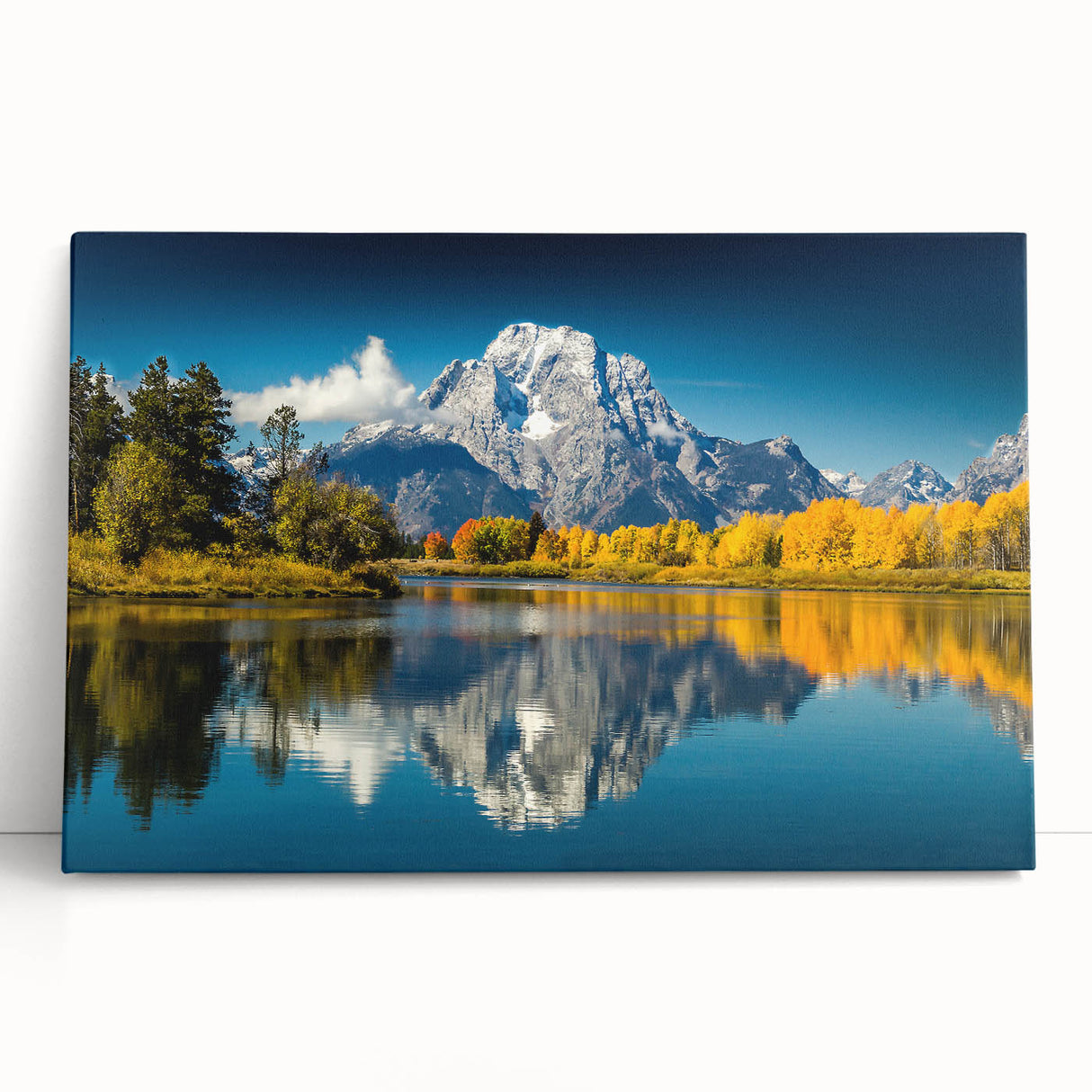 Black and white stretched canvas of the Grand Tetons, ideal for kitchen wall art or bedroom ambiance.