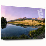 Acrylic print of Yellowstone landscape with vibrant green and blue tones, ideal for bedroom or dining room art.