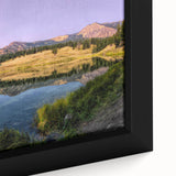 Extra large framed canvas of Yellowstone scenery in black with colorful, textured art, ideal for living room decor.