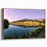 Framed canvas depicting Yellowstone scenery in muted gold and black tones, suitable as wall art for a bedroom.