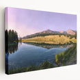 Yellowstone National Park scenery on large stretched canvas, featuring natural green and blue tones.