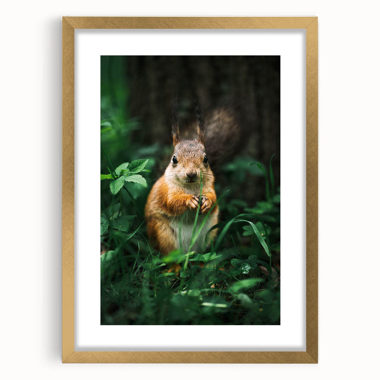 Extra large abstract art print depicting spring, textured with vibrant green and yellow hues, framed in gold.
