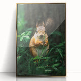 Large art print of a spring scene in mid-century modernist style, framed in gold acrylic, ideal for nursery wall decor.