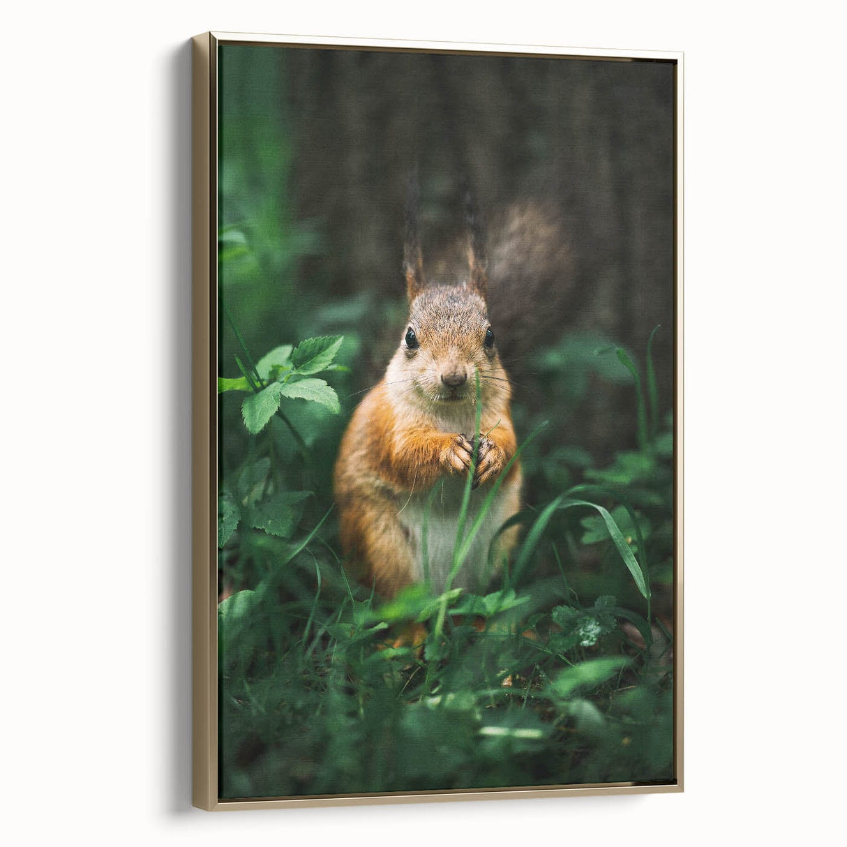 Framed canvas depicting a vintage-style landscape with spring motifs in muted greens and golds, ideal for bedroom decor.
