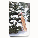 Large abstract wall art depicting a winter scene in muted blue and white tones on acrylic glass.