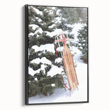 Black and white framed canvas featuring a vintage winter landscape, ideal for bedroom wall decor.