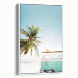 Vintage poster art on extra large framed canvas featuring colorful abstract design, ideal for living room decor.