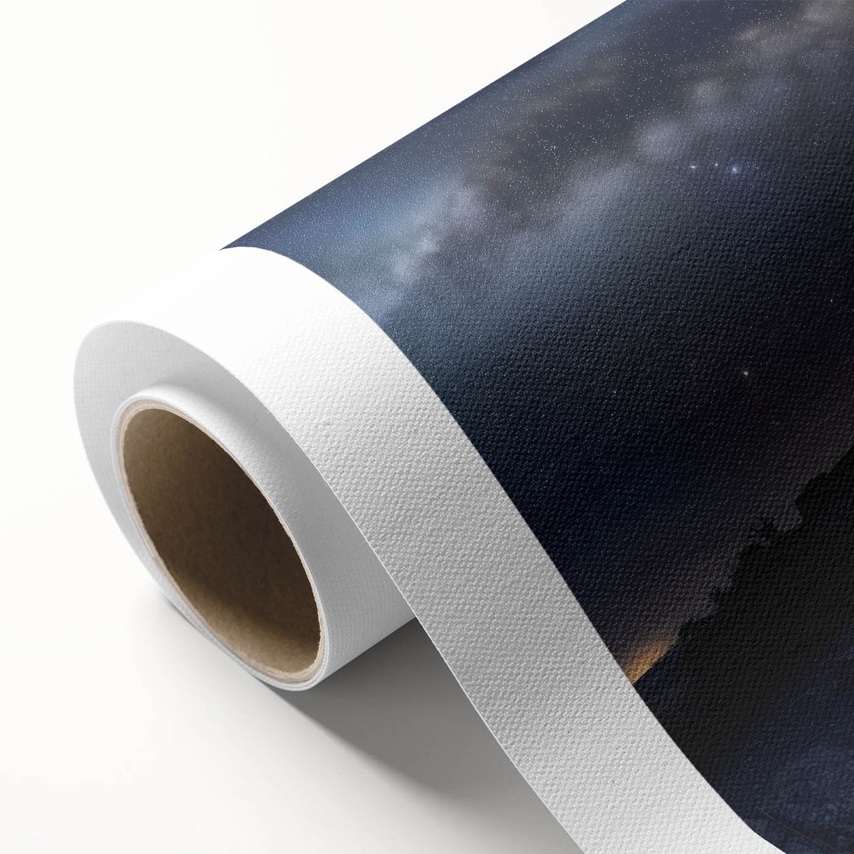 Rolled canvas artwork showcasing a stunning landscape of a majestic castle surrounded by lush greenery, elegantly packaged in a protective cardboard tube for easy transport.