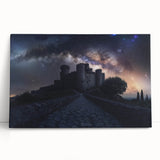 Stretched canvas artwork showcasing a vibrant landscape of a castle surrounded by lush greenery, perfect for enhancing home decor with a touch of elegance.