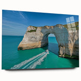 Acrylic glass artwork showcasing a stunning landscape of cliffs, highlighting vibrant colors and intricate details, designed for modern home decor.