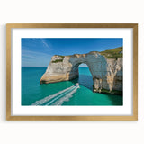Framed landscape artwork showcasing dramatic cliffs in a gold mat, perfect for adding elegance to home decor; ideal for nature enthusiasts and art collectors.