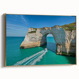 Framed canvas artwork depicting dramatic cliffs and landscapes with a gold frame, showcasing vibrant colors and intricate details for home decor. Perfect for nature enthusiasts and art collectors.