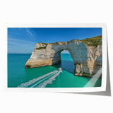 Stunning landscape print showcasing dramatic cliffs under a vibrant sunset, rolled for shipping in a protective cardboard tube, ideal for home decor enthusiasts.