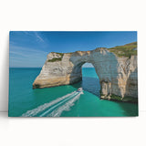 Stretched canvas depicting a stunning landscape of dramatic cliffs under a vibrant sunset, showcasing rich colors and intricate textures, perfect for home decor.