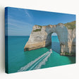 Stretched canvas artwork showcasing a dramatic cliff landscape in vibrant colors, perfect for home decor, adding depth and natural beauty to any space.