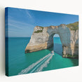 Stretched canvas artwork showcasing a dramatic cliff landscape in vibrant colors, perfect for home decor, adding depth and natural beauty to any space.