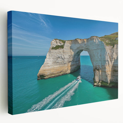 Stretched canvas artwork showcasing a dramatic cliff landscape in vibrant colors, perfect for home decor, adding depth and natural beauty to any space.